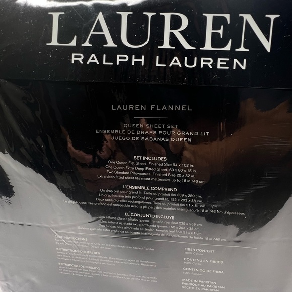 Lauren Ralph Lauren Flannel Sheet, Queen Set Grey - Picture 4 of 7